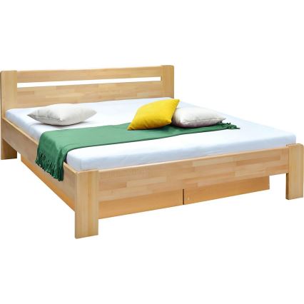 Cama matrimonial con somier y espacio de almacenamiento de madera maciza AMARA 180x200 cm de haya