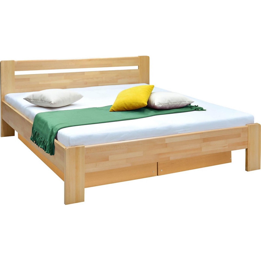 Cama matrimonial con somier y espacio de almacenamiento de madera maciza AMARA 180x200 cm de haya