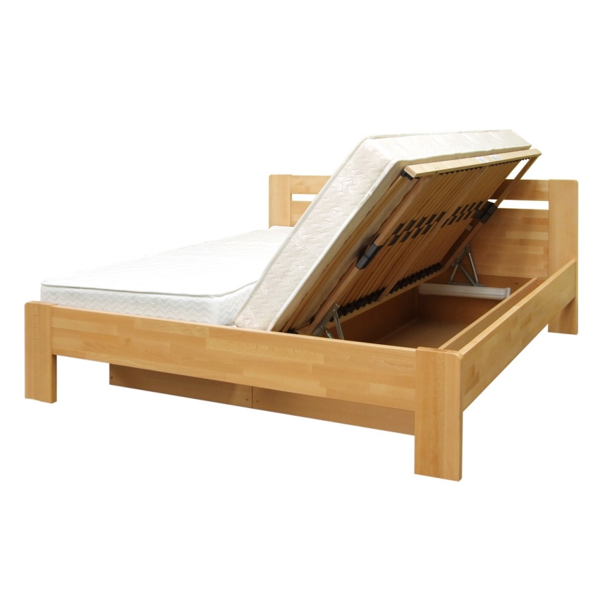 Cama matrimonial con somier y espacio de almacenamiento de madera maciza AMARA 180x200 cm de haya