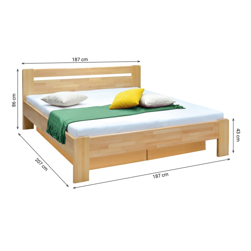 Cama matrimonial con somier y espacio de almacenamiento de madera maciza AMARA 180x200 cm de haya