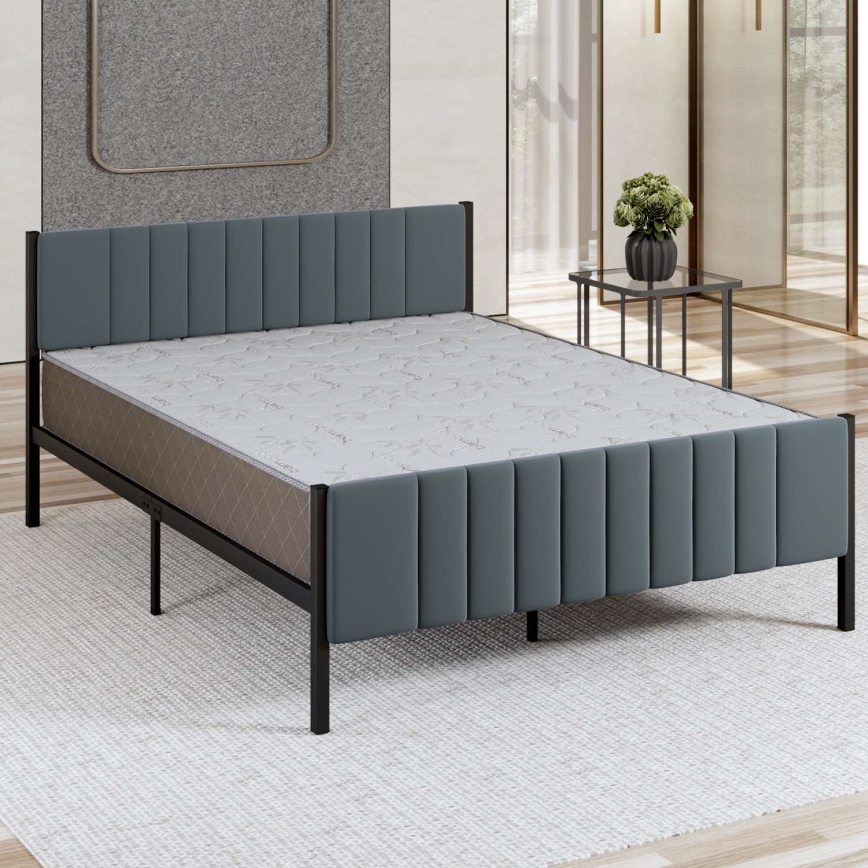 Cama metálica doble LUNOR 120 x 200 cm, antracita — capacidad de carga 120 kg
