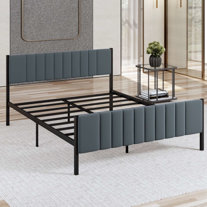 Cama metálica doble LUNOR 120 x 200 cm, antracita — capacidad de carga 120 kg