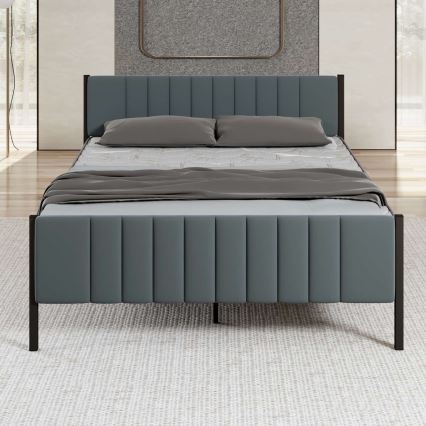 Cama metálica doble LUNOR 120 x 200 cm, antracita — capacidad de carga 120 kg