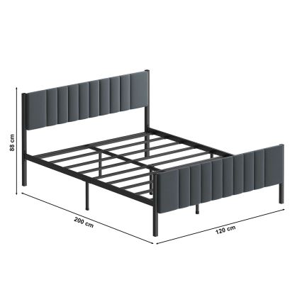 Cama metálica doble LUNOR 120 x 200 cm, antracita — capacidad de carga 120 kg