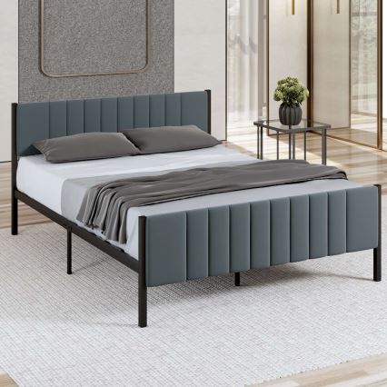 Cama metálica doble LUNOR 160 x 200 cm, antracita, capacidad de carga 200 kg
