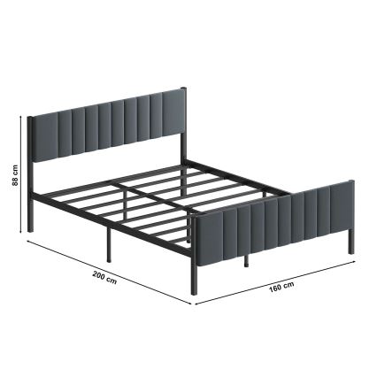 Cama metálica doble LUNOR 160 x 200 cm, antracita, capacidad de carga 200 kg