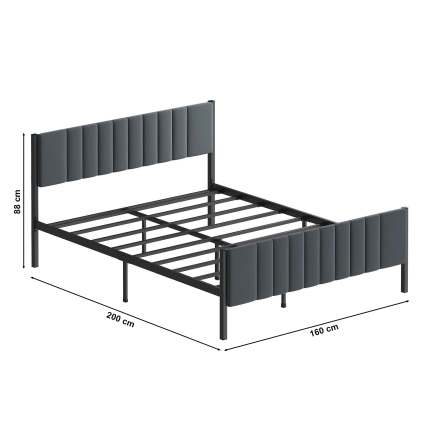 Cama metálica doble LUNOR 160 x 200 cm, antracita, capacidad de carga 200 kg