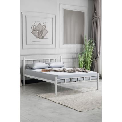 Cama metálica doble ORMEL 120 x 200 cm, blanca, capacidad de carga 120 kg