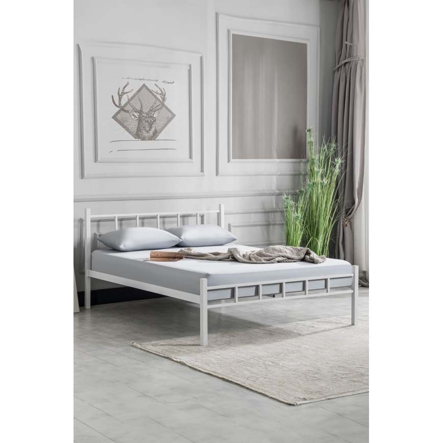 Cama metálica doble ORMEL 120 x 200 cm, blanca, capacidad de carga 120 kg