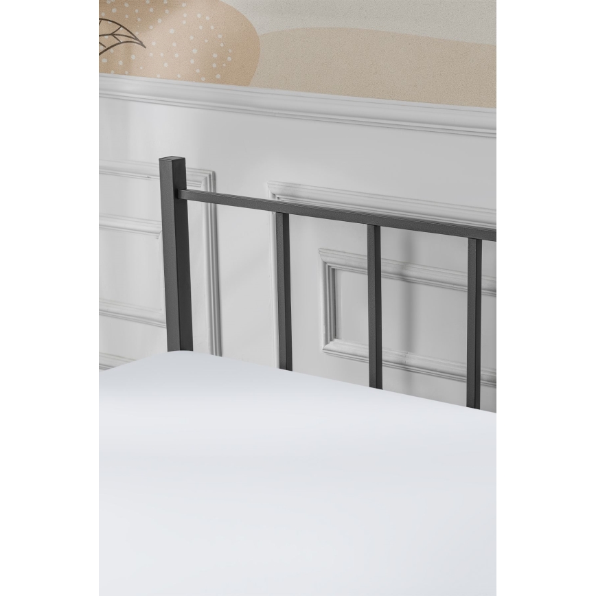 Cama metálica doble ORMEL 160x200 cm, color negro, capacidad de carga 200 kg
