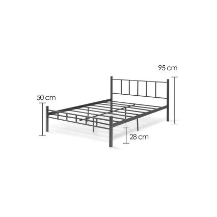 Cama metálica doble ORMEL 160x200 cm, color negro, capacidad de carga 200 kg