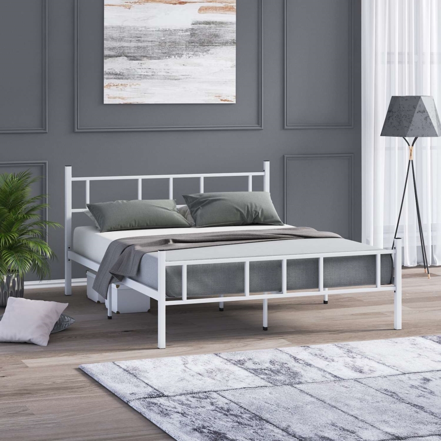 Cama metálica doble PIRON 120x200 cm blanca capacidad de carga 120 kg