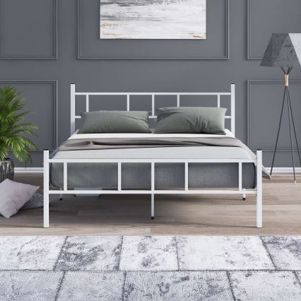 Cama metálica doble PIRON 120x200 cm blanca capacidad de carga 120 kg