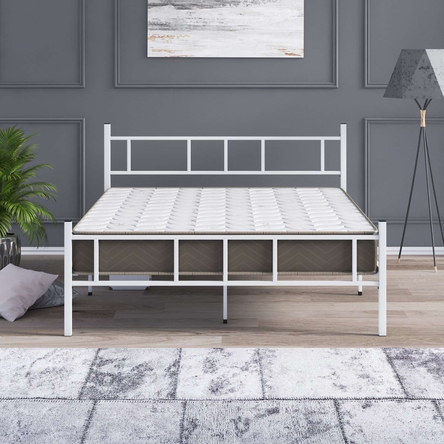 Cama metálica doble PIRON 120x200 cm blanca capacidad de carga 120 kg