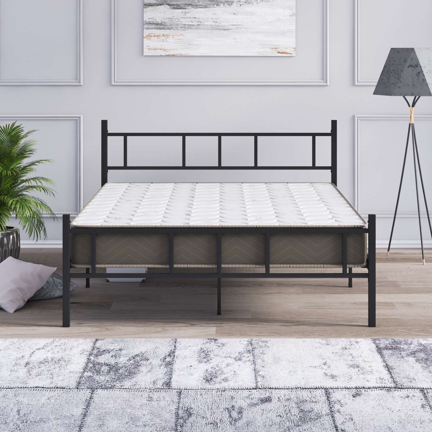 Cama metálica doble PIRON 120x200 cm, color negro, capacidad de carga 120 kg