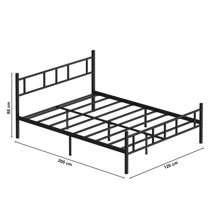 Cama metálica doble PIRON 120x200 cm, color negro, capacidad de carga 120 kg