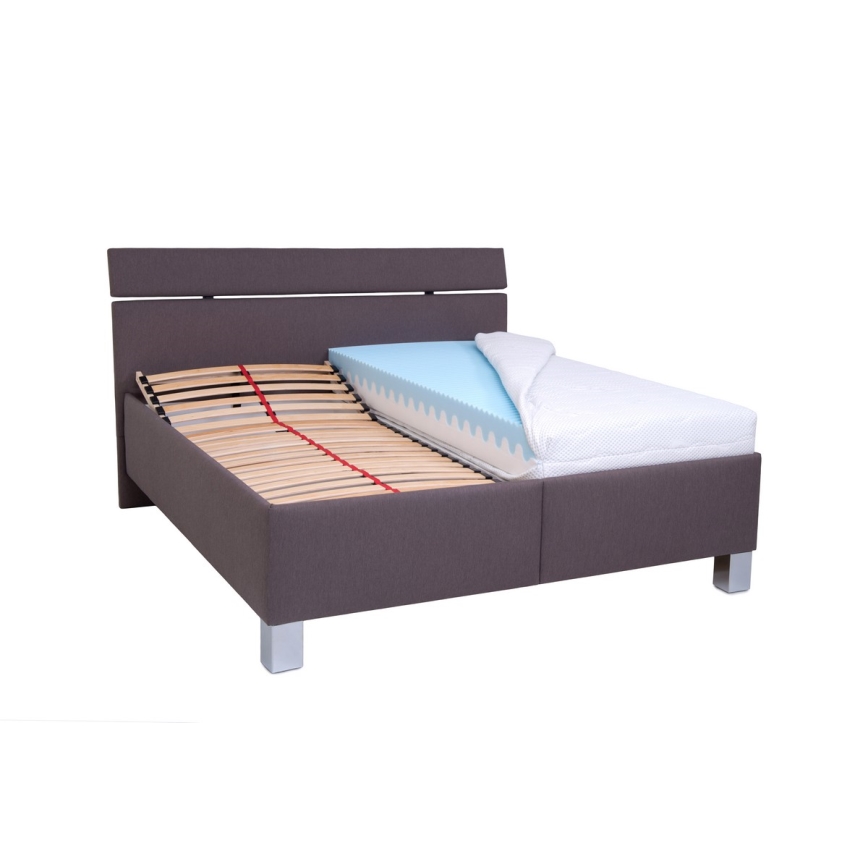Cama tapizada ALIS 160x200 cm con colchón y espacio de almacenamiento, marrón