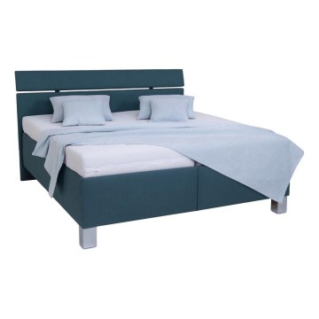 Cama tapizada ALIS 160x200 cm con colchón y práctico espacio de almacenamiento en azul petróleo
