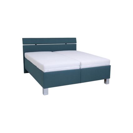 Cama tapizada ALIS 160x200 cm con colchón y práctico espacio de almacenamiento en azul petróleo