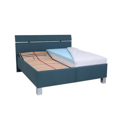 Cama tapizada ALIS 160x200 cm con espacio de almacenamiento, sin colchón, color azul petróleo