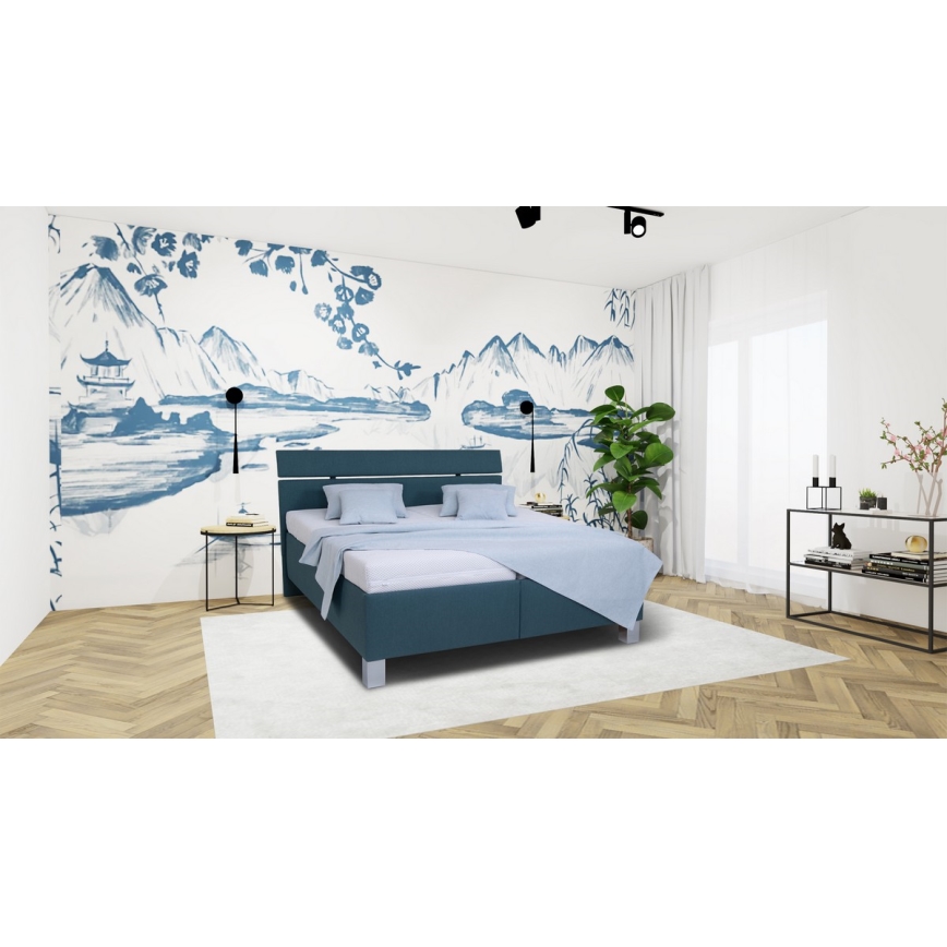 Cama tapizada ALIS 180x200 cm con almacenamiento integrado, sin colchón, azul petróleo
