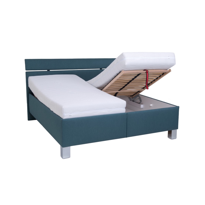 Cama tapizada ALIS 180x200 cm con almacenamiento integrado, sin colchón, azul petróleo