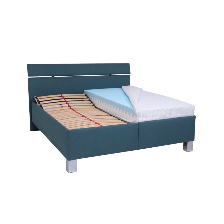 Cama tapizada ALIS 180x200 cm con almacenamiento integrado, sin colchón, azul petróleo