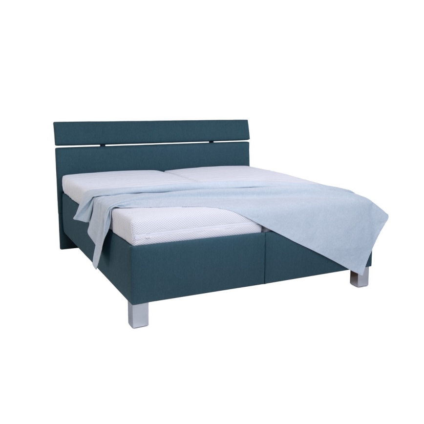 Cama tapizada ALIS 180x200 cm con almacenamiento integrado, sin colchón, azul petróleo