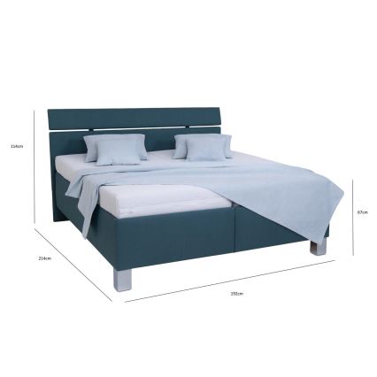 Cama tapizada ALIS 180x200 cm con almacenamiento integrado, sin colchón, azul petróleo