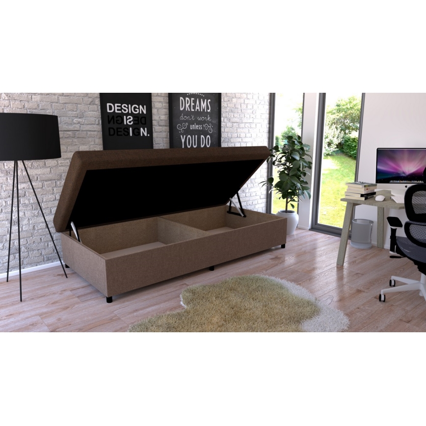 Cama tapizada con almacenamiento CORY 80x200 marrón