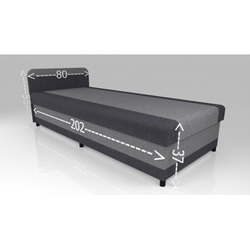 Cama tapizada con almacenamiento TALI 80x202 gris/antracita