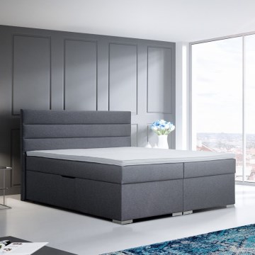 Cama tapizada con amplio espacio de almacenamiento y colchones con sobrecolchón NEW BOLERO 180x200 cm gris