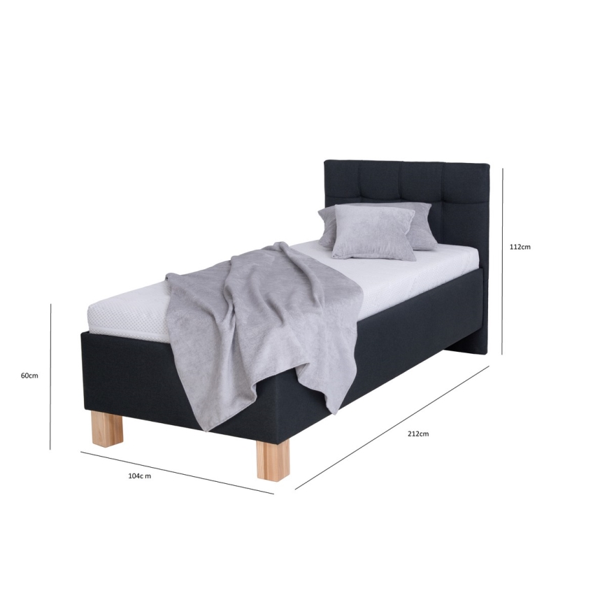 Cama tapizada con arcón (sin colchón) MARIA ONE 90 x 200 cm, antracita