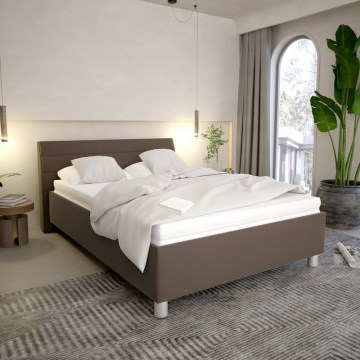 Cama tapizada con arcón y colchón DALMA 140x200 cm gris/marrón