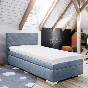 Cama tapizada con arcón y colchón LANA 90x200 cm azul