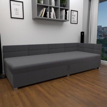 Cama tapizada con cabecero reversible y arcón AMSTERDAM 90x200 cm gris