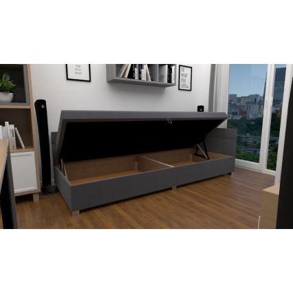 Cama tapizada con cabecero reversible y arcón AMSTERDAM 90x200 cm gris