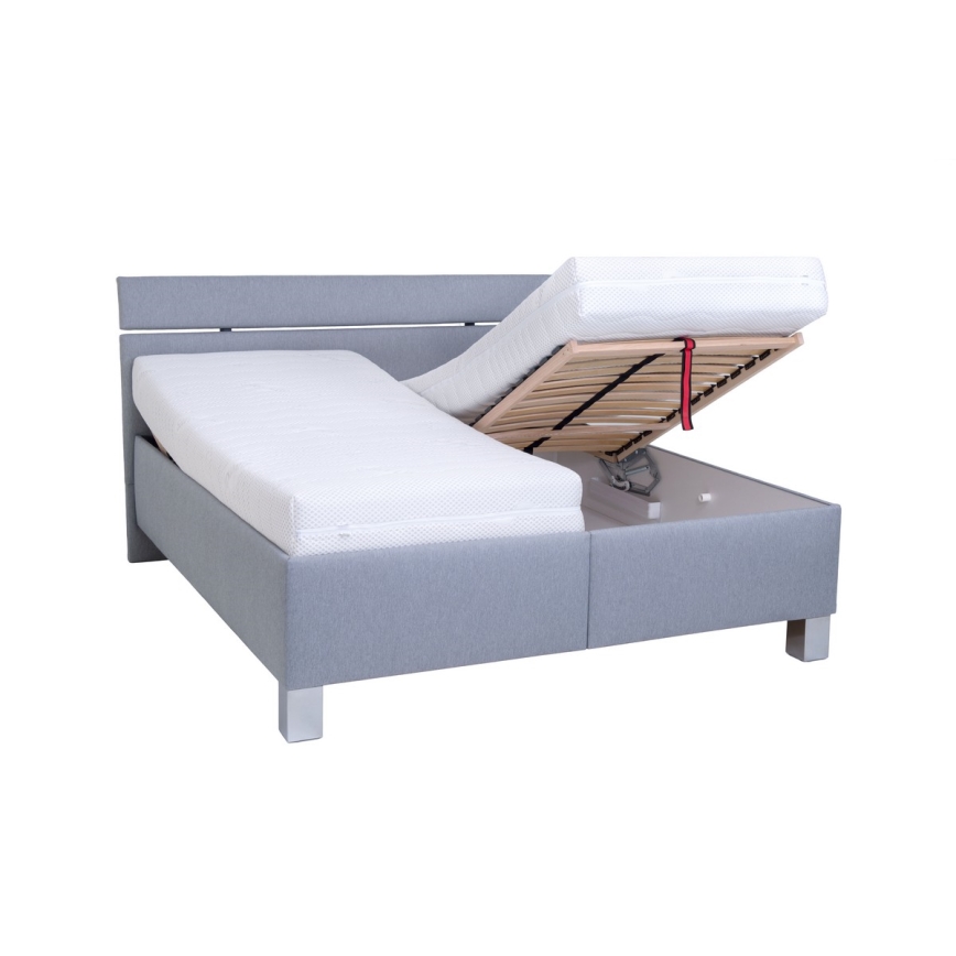 Cama tapizada con colchón y arcón de almacenamiento ALIS 160x200 cm gris claro