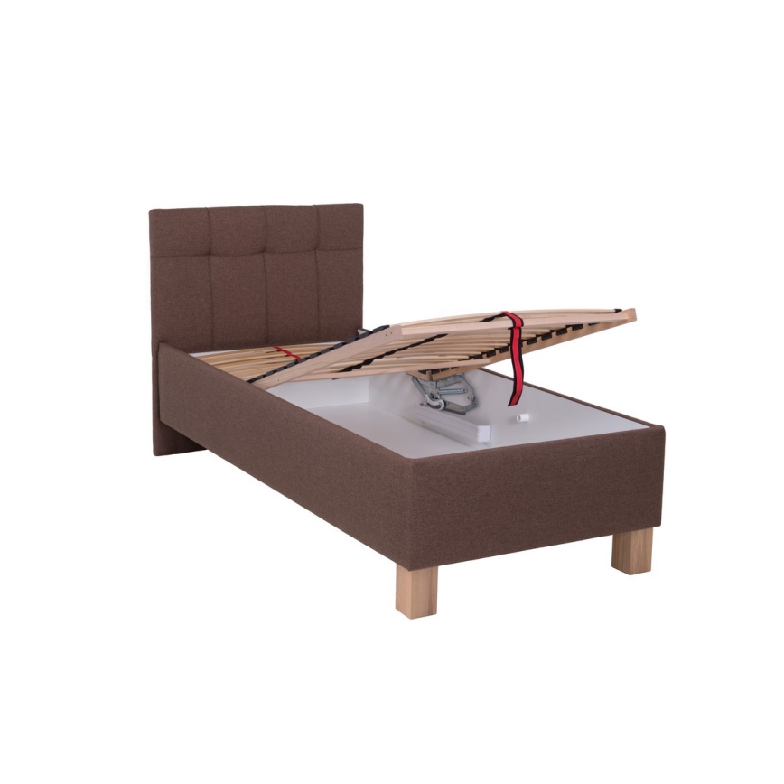 Cama tapizada con colchón y canapé abatible MARIA ONE 90x200 cm marrón