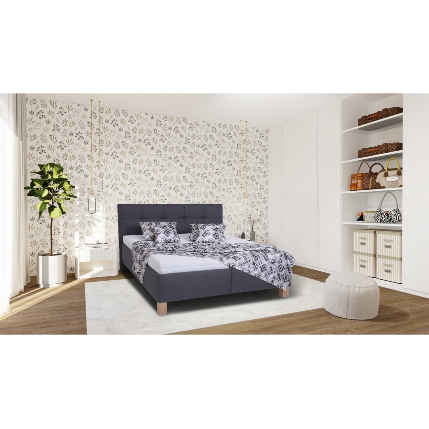 Cama tapizada con colchón y espacio de almacenamiento MARIA 160x200 cm gris