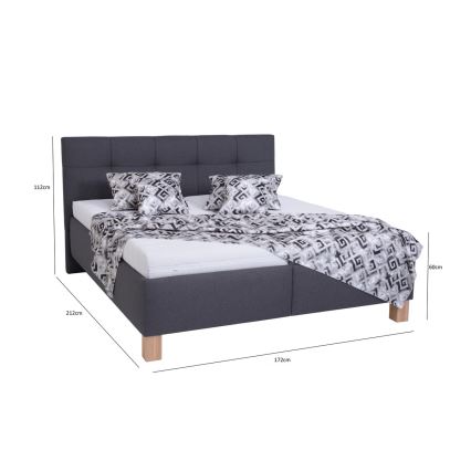 Cama tapizada con colchón y espacio de almacenamiento MARIA 160x200 cm gris