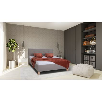 Cama tapizada con colchón y espacio de almacenamiento MARIA 180x200 cm color topo