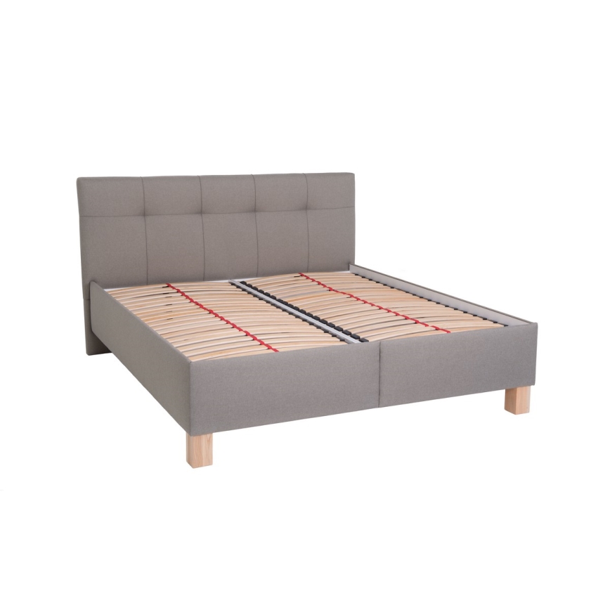 Cama tapizada con colchón y espacio de almacenamiento MARIA 180x200 cm color topo
