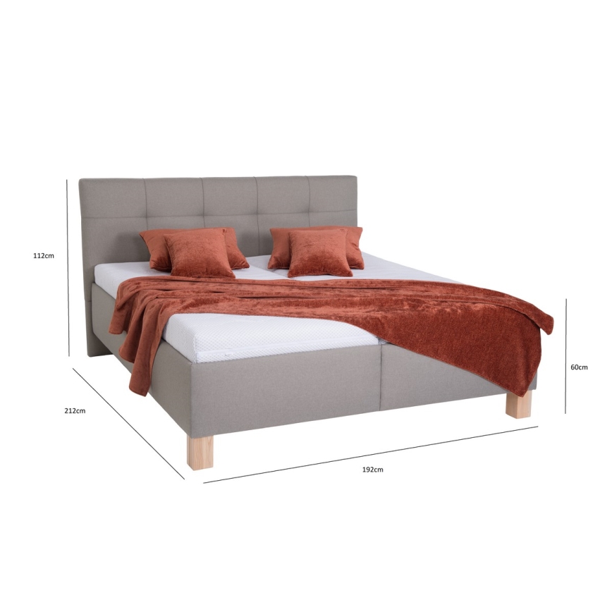 Cama tapizada con colchón y espacio de almacenamiento MARIA 180x200 cm color topo
