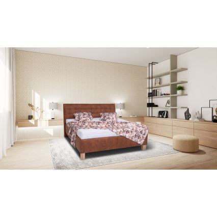 Cama tapizada con colchón y espacio de almacenamiento VIOLET 180x200 cm marrón coñac