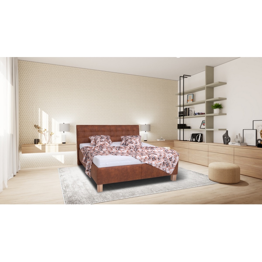 Cama tapizada con espacio de almacenamiento sin colchón VIOLET 160x200 cm color coñac