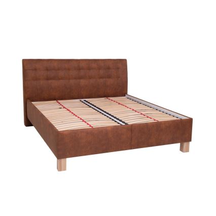 Cama tapizada con espacio de almacenamiento sin colchón VIOLET 160x200 cm color coñac