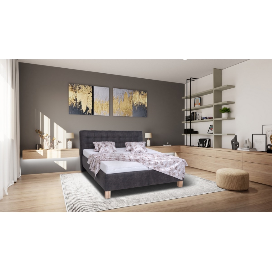 Cama tapizada con espacio de almacenamiento VIOLET 180x200 cm, sin colchón, gris oscuro