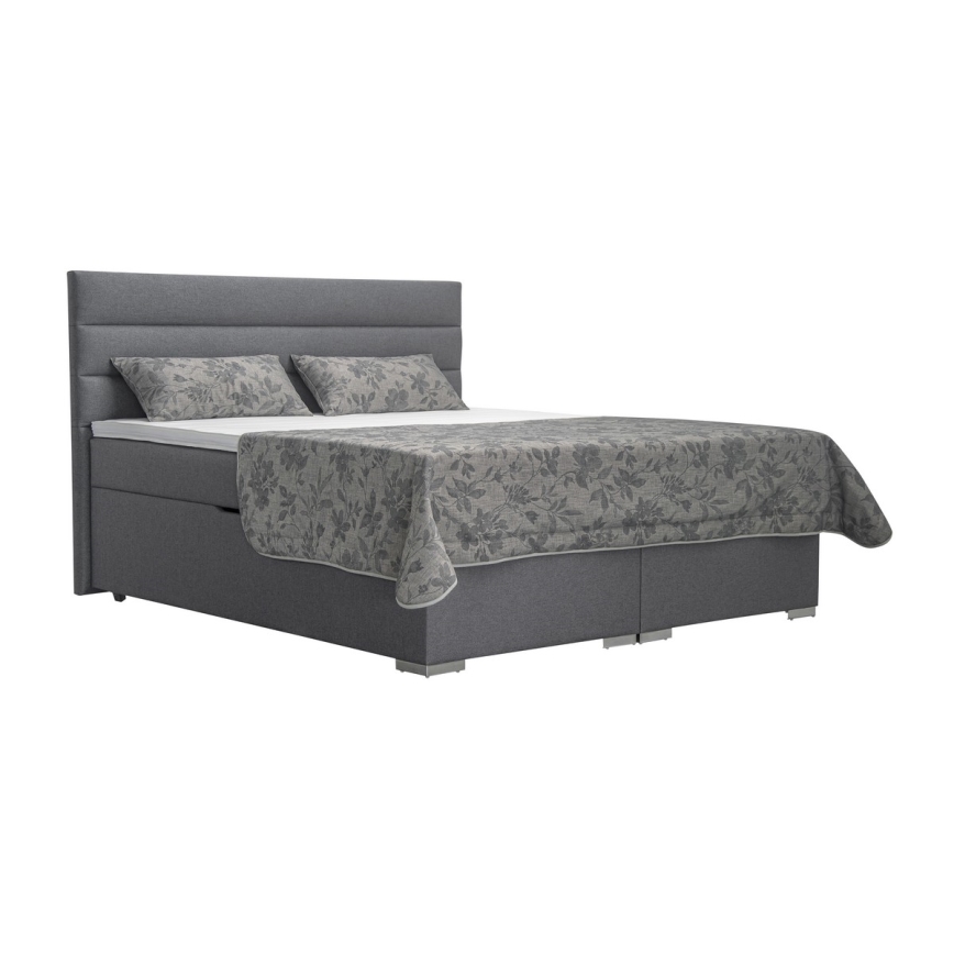 Cama tapizada con almacenamiento integrado y colchones con sobrecolchones NEW BOLERO 160x200 cm gris