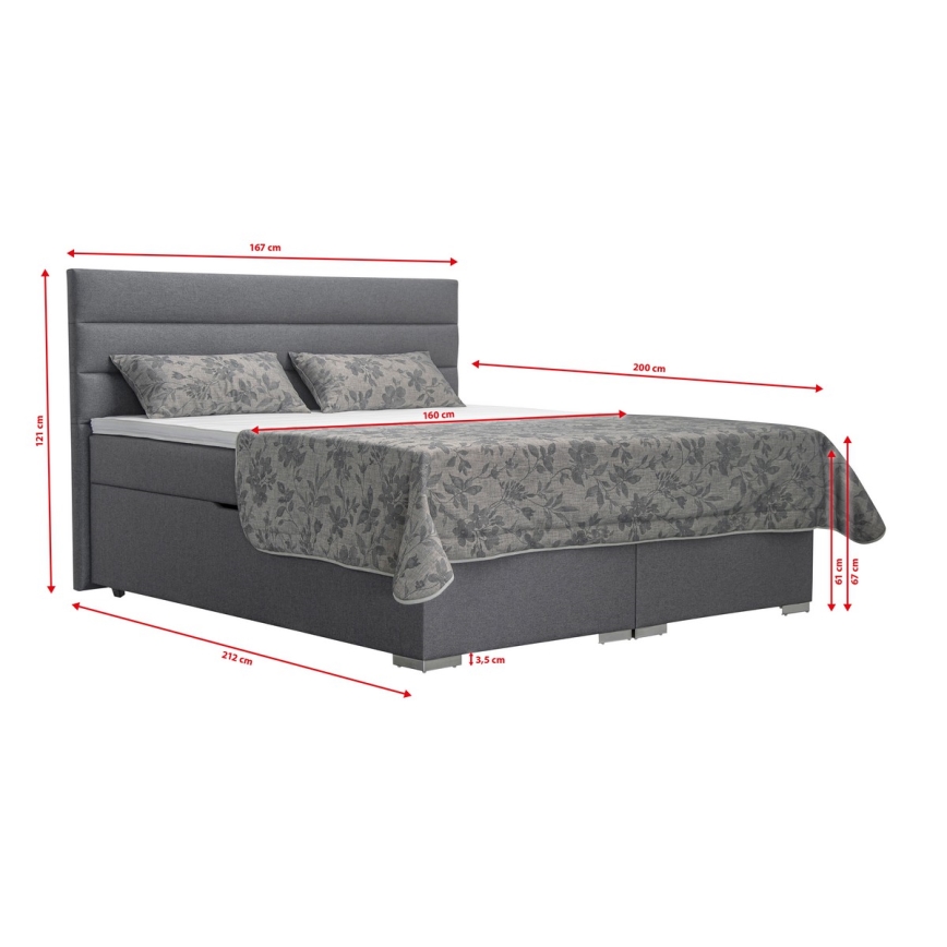 Cama tapizada con almacenamiento integrado y colchones con sobrecolchones NEW BOLERO 160x200 cm gris